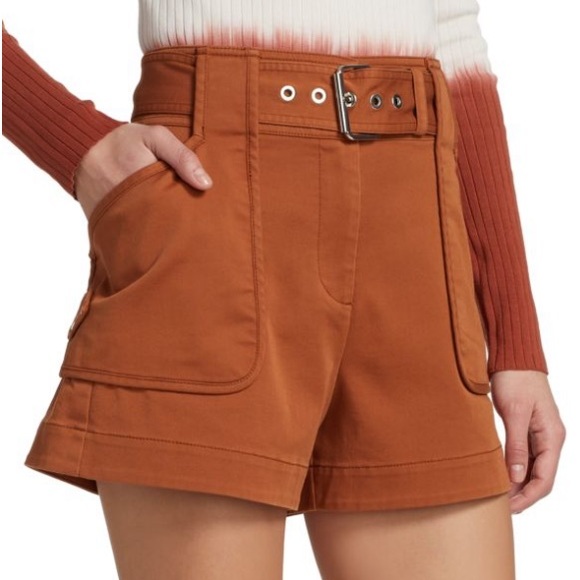 Derek Lam Cotton Blend Shorts Matching Belt Large Pockets Autumn Brown NWT